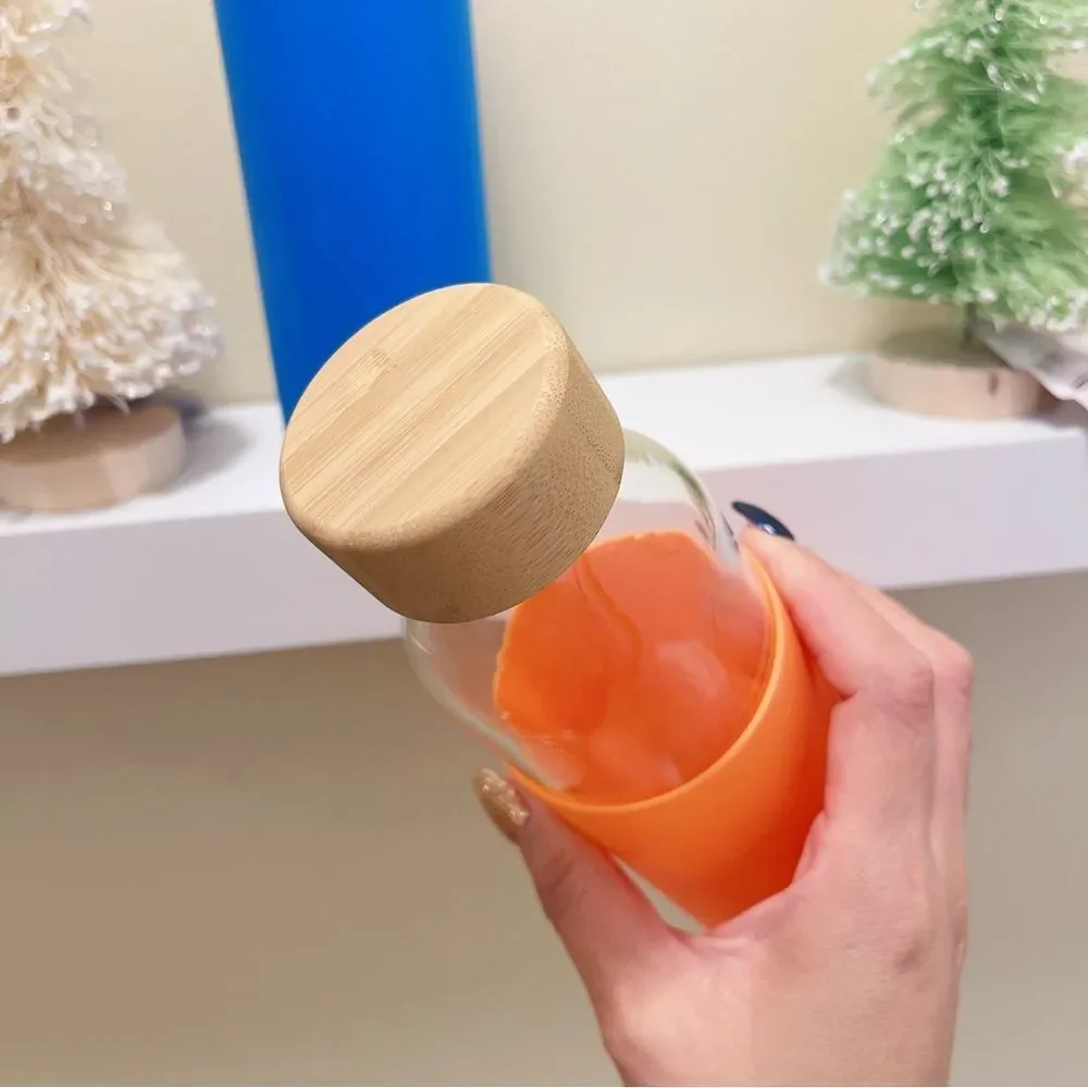 2x Reusable Glass Water Bottle With Bamboo Lid 18.5 oz - Picture 4 of 11